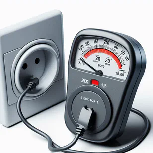 Ватметр, падключаны да разеткі, які вымярае спажыванне энергіі бытавымі прыборамі