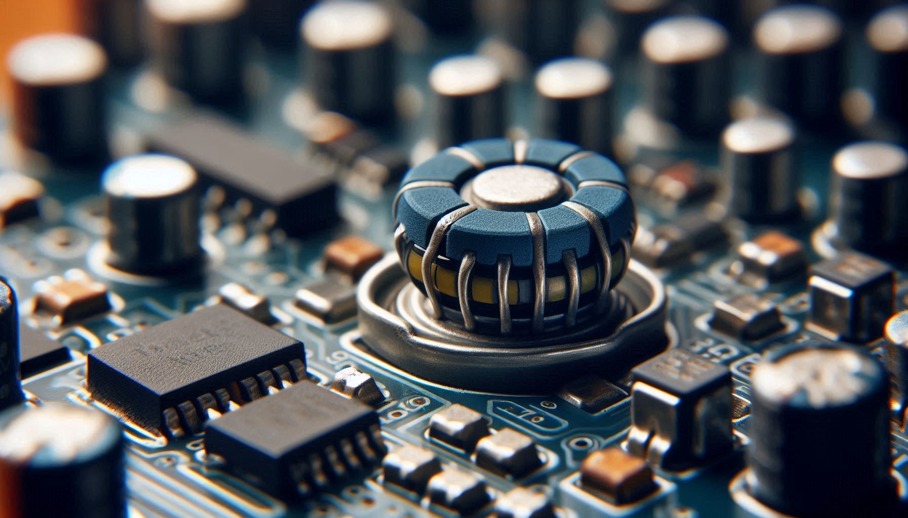 Primer pla d'un component varistor en un circuit elèctric