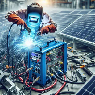 Màquina de soldadura connectada a un inversor solar, ressaltant els problemes potencials