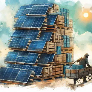 En stak brugte solpaneler klar til installation.