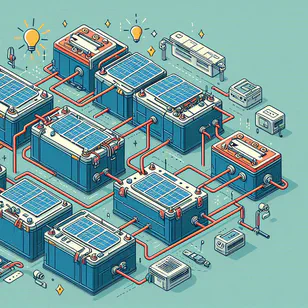 Mehrere Batterien, die parallel in einem DIY-Solarkraftsystem angeschlossen sind, um eine effiziente Energiespeicherung und -verwaltung sicherzustellen.