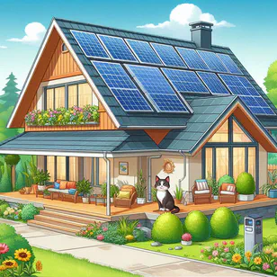 Solarpanels auf einem Wohnhausdach mit einem Sonnen-gesteuerten Uhren-Overlay