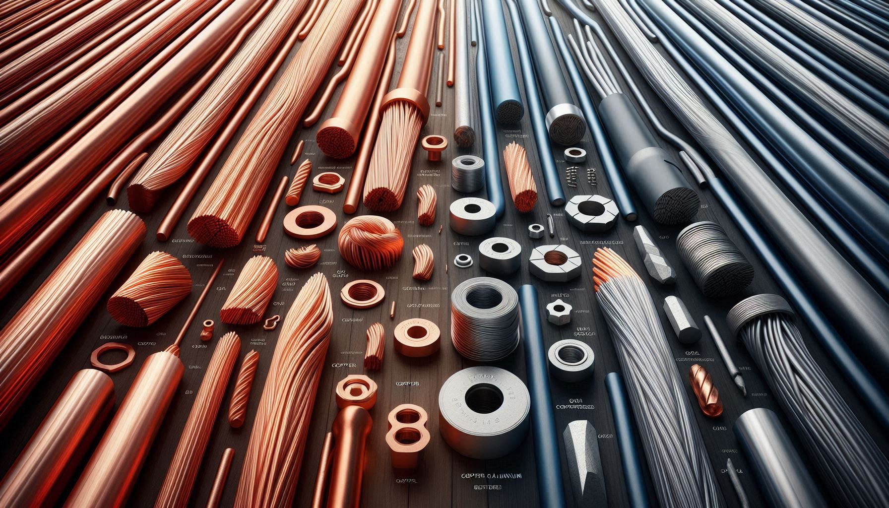 Comparación entre cables eléctricos de cobre y aluminio, destacando sus diferentes propiedades y usos.