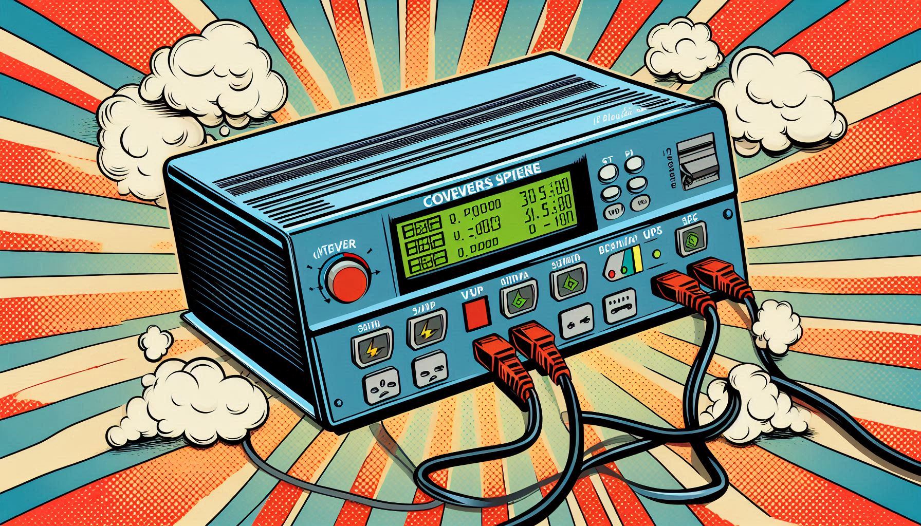 Un dispositivo inversor o UPS mostrando el consumo de energía en reposo, destacando el uso de energía incluso sin carga activa