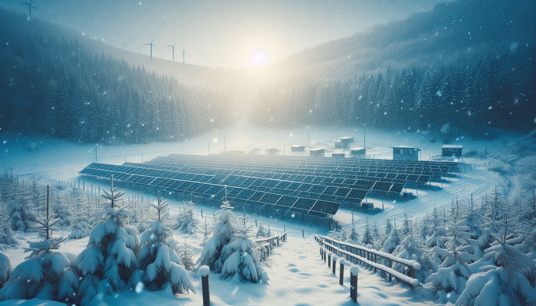 Panneaux solaires recouverts de neige, mettant en évidence les défis de la génération d'énergie en hiver