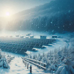 Solar panels covered with snow, highlighting challenges of winter energy generation