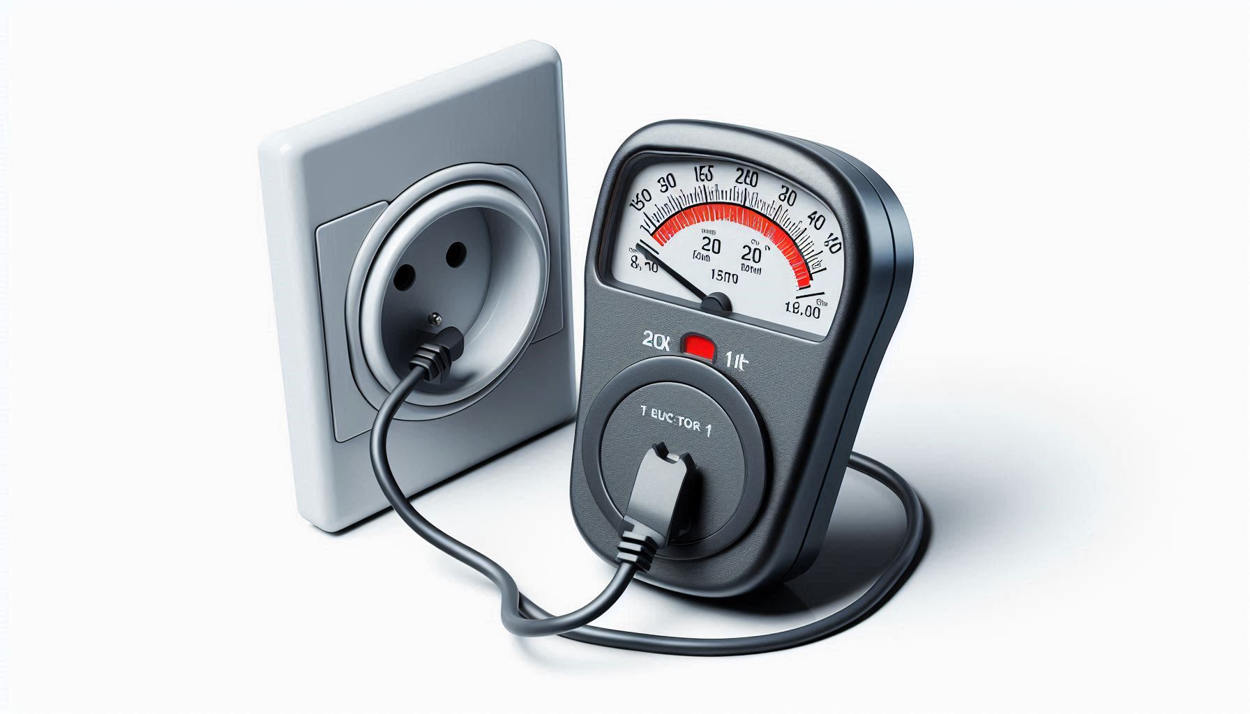 Sebuah wattmeter yang terpasang di soket untuk mengukur konsumsi daya peralatan rumah tangga