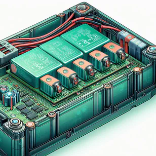 Primo piano di un pacco batteria LiFePO4 con circuiteria BMS visibile, evidenziando l'importanza del sistema
