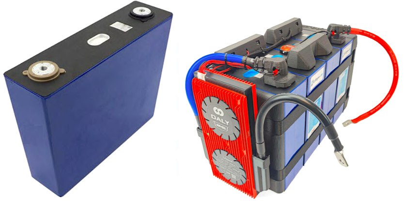 Immagine di una batteria LiFePO4 (Fosfato di Ferro Litio), nota per il suo design leggero, lunga durata e sicurezza nelle applicazioni ad alta potenza