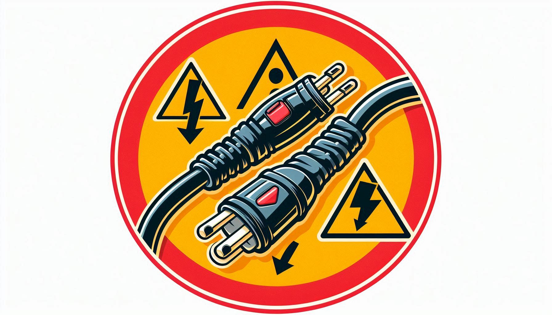 危険な男性-男性型発電機コードの接続を示すイラストと警告シンボル