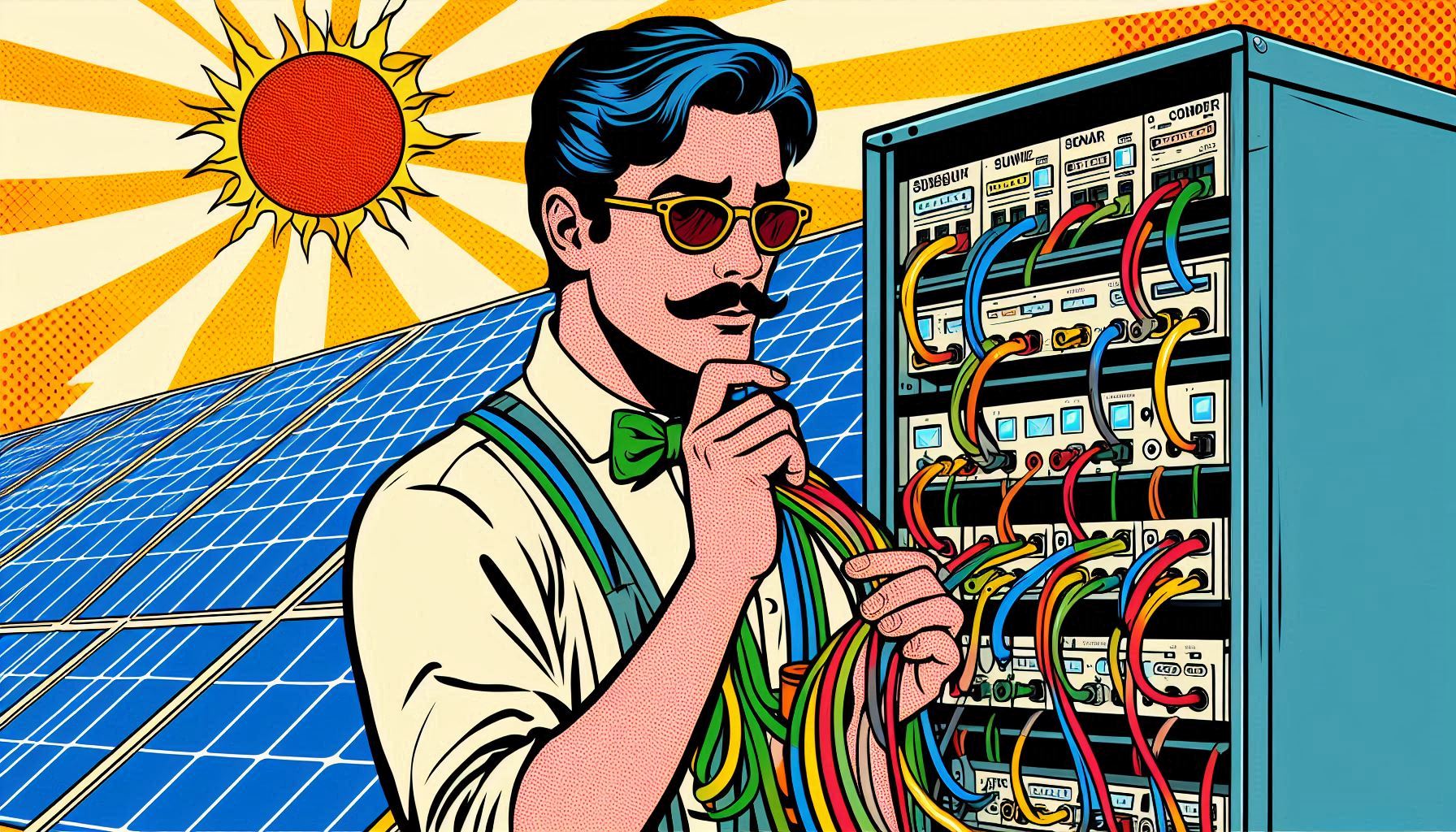 Poprawne kodowanie kolorów przewodów do instalacji inwerterów solarnych i systemów UPS, prezentujące różne kolory przewodów dla fazy, neutralnego i uziemienia