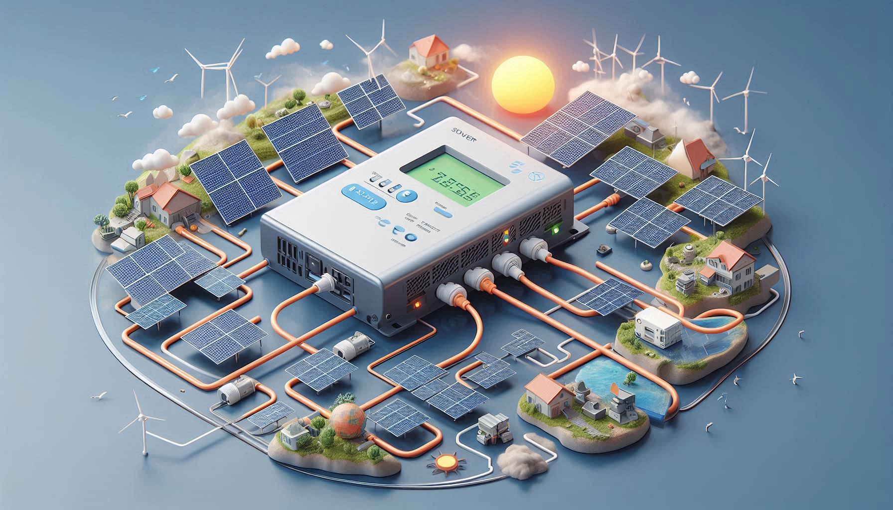 Controlador de carga solar MPPT com configuração de string de painel solar.